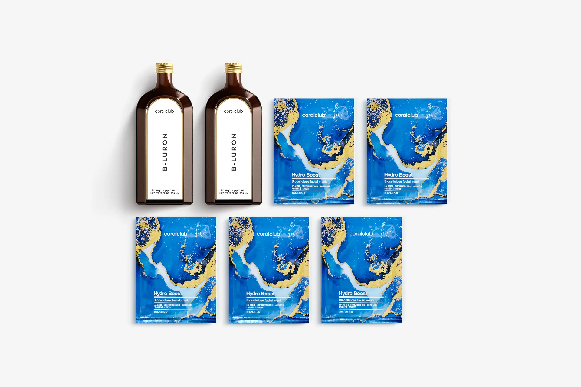 ბი-ლურონი + Hydro Boost Biocellulose Facial Mask (5 პაკეტი)